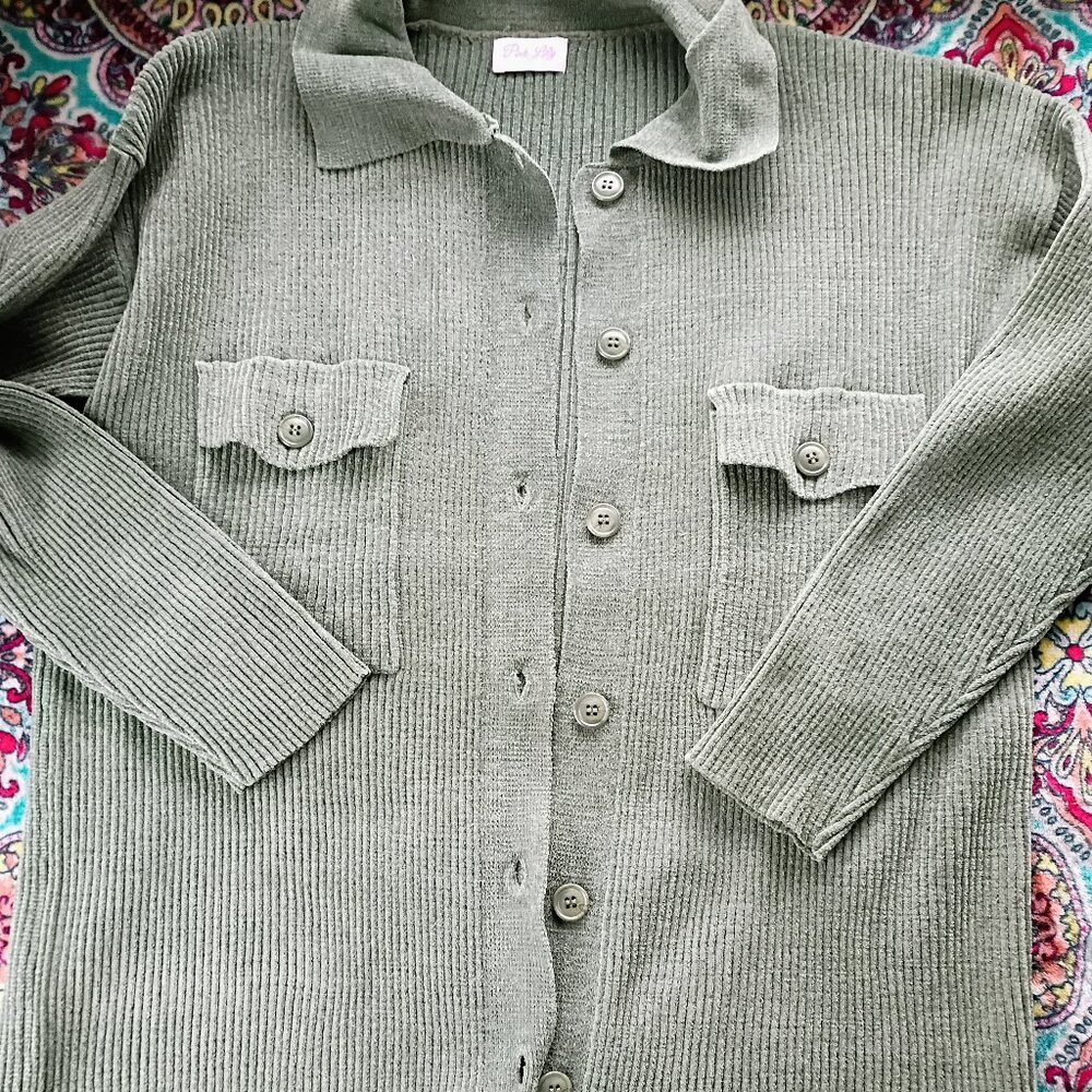 Pink Lily Green Soft Coroury Shacket Size